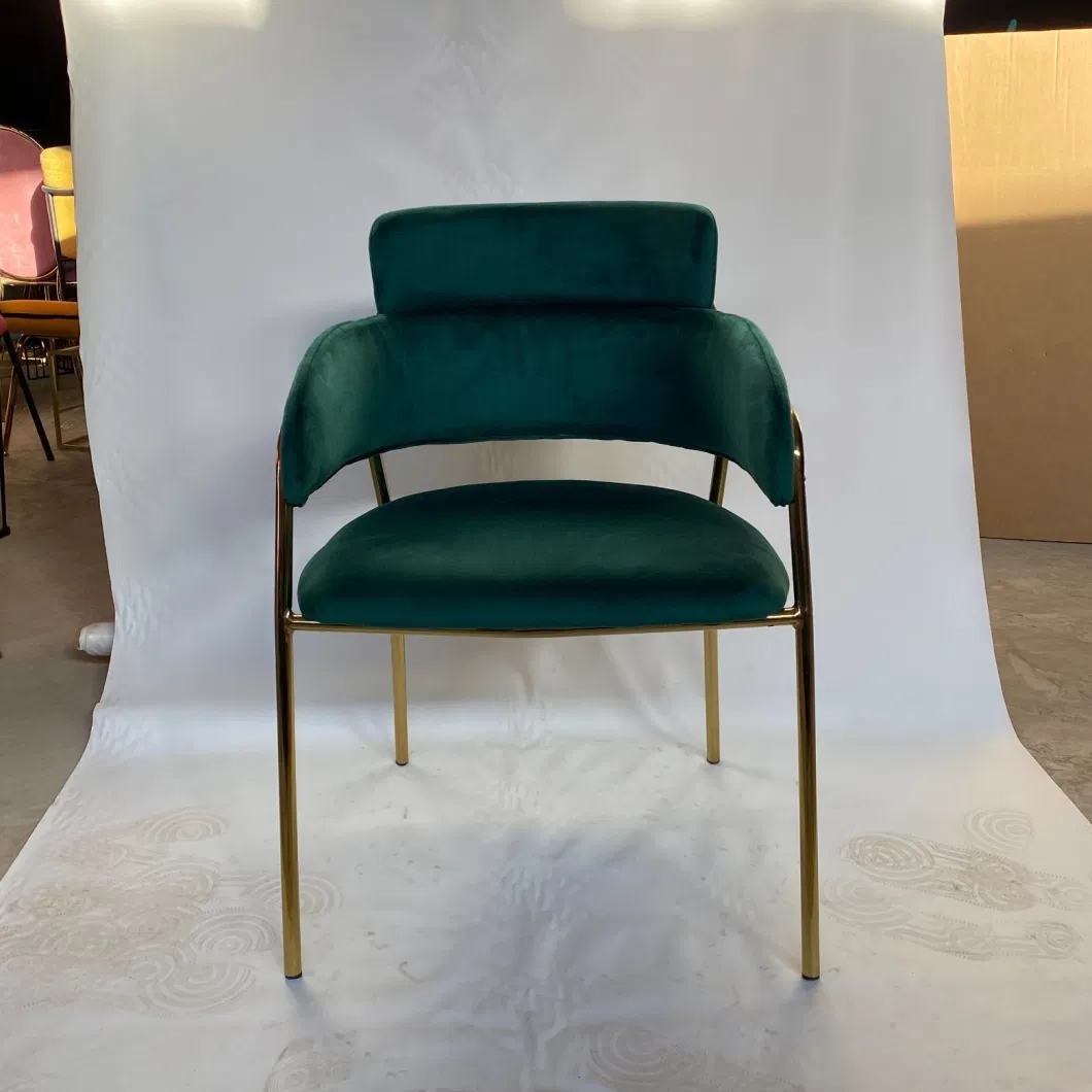 Wholesale Hotel Outdoor Restaurant Dining Chair Home Modern Furniture Velvet +Titanium Electroplate Gold Leg